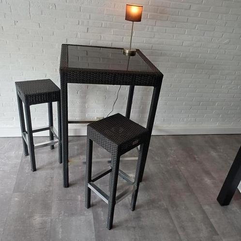 Fun Lodge tuintafel zwart / alu + 3 krukken, Huis en Inrichting, Tafels | Eettafels, Gebruikt, Ophalen