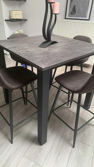 Table de bar Verona 90x90cm + 4 chaises anthracite, Enlèvement, Comme neuf