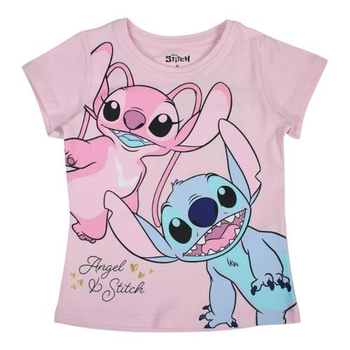 Stitch en Angel T-shirt - Roze - Maat 92-98-104-110-116-128, Kinderen en Baby's, Kinderkleding | Maat 128, Nieuw, Meisje, Shirt of Longsleeve