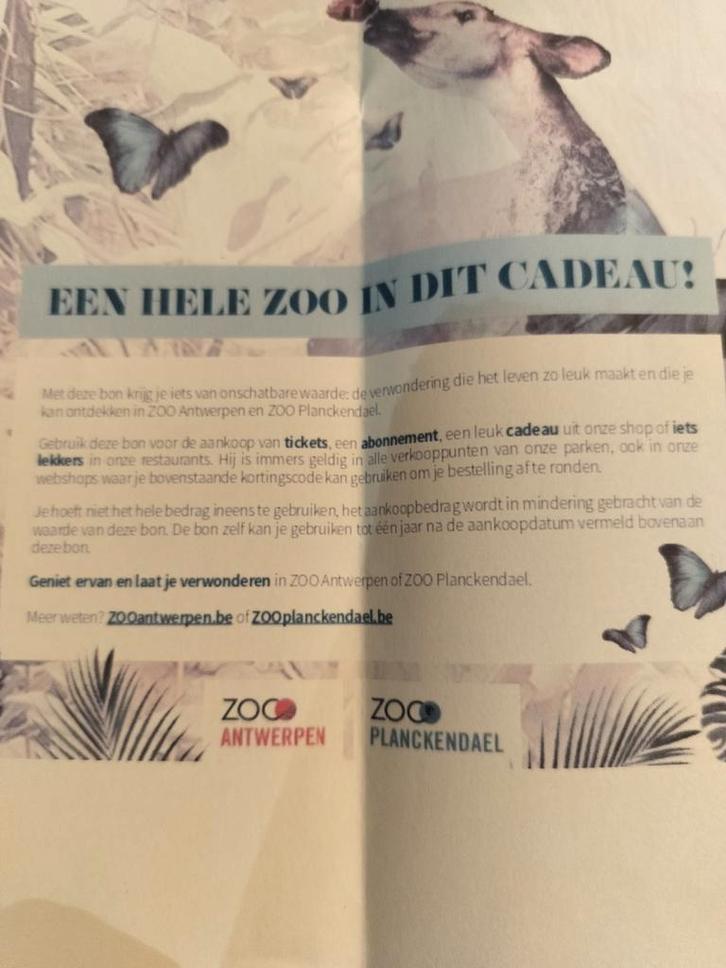 Cadeaubon van 100 € voor de zoo Antwerpen of Planckendael, Tickets & Billets, Réductions & Chèques cadeaux