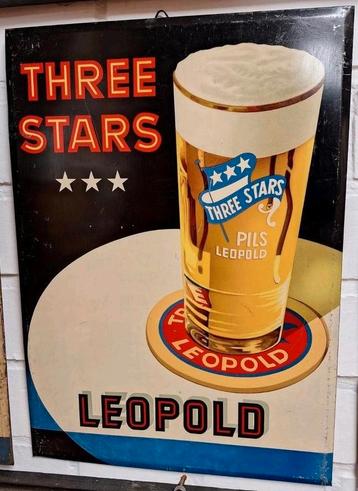 Blik reclame bord 1956 Leopold Three Stars Pils  beschikbaar voor biedingen