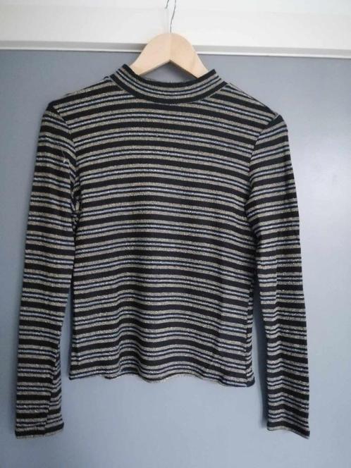 Monki - Gestreepte jerseytop in goud en zilver, Kleding | Dames, Topjes, Zo goed als nieuw, Maat 36 (S), Overige kleuren, Lange mouw