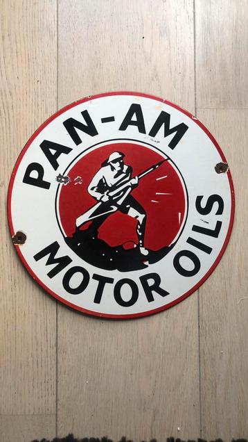 Panneau publicitaire sur les huiles à moteur Pan-Am. Émail., Enlèvement, Comme neuf, Panneau publicitaire