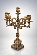 Candélabre baroque 5 feux en laiton patiné – 37 cm, Enlèvement ou Envoi