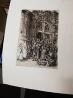 G. Langie: 'De Bruiloft': ongen. ets + bewijs van oorsprong, Ophalen of Verzenden