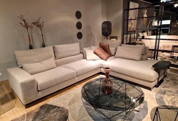 Magnifique fauteuil d'angle Olta en tissu beige. Bon état !, Maison & Meubles, Canapés | Salons, Comme neuf, Banc d'angle, Quatre personnes ou plus