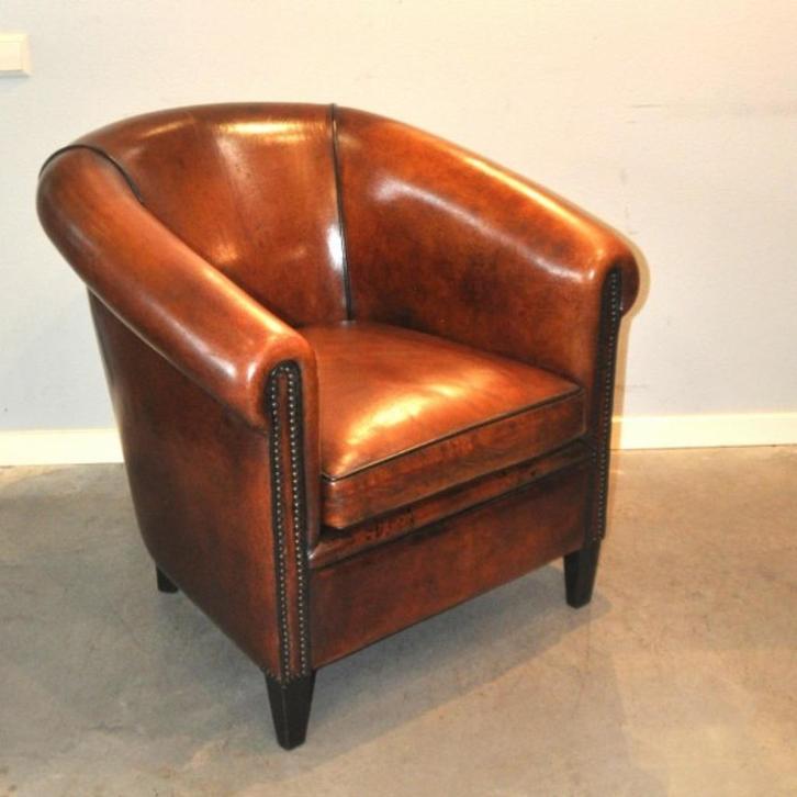 Schapenleren clubfauteil in topstaat!, Antiek en Kunst, Antiek | Meubels | Stoelen en Sofa's, Ophalen of Verzenden