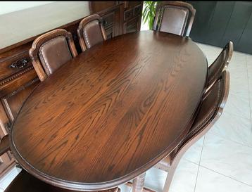 Salle à manger complète et canapés en cuir relax électrique, Enlèvement, Utilisé, 4 à 6 chaises