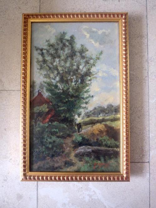 Fermier et ferme dans un paysage - M. v.d. Bempt 1940-2023, Antiquités & Art, Art | Peinture | Classique, Enlèvement ou Envoi