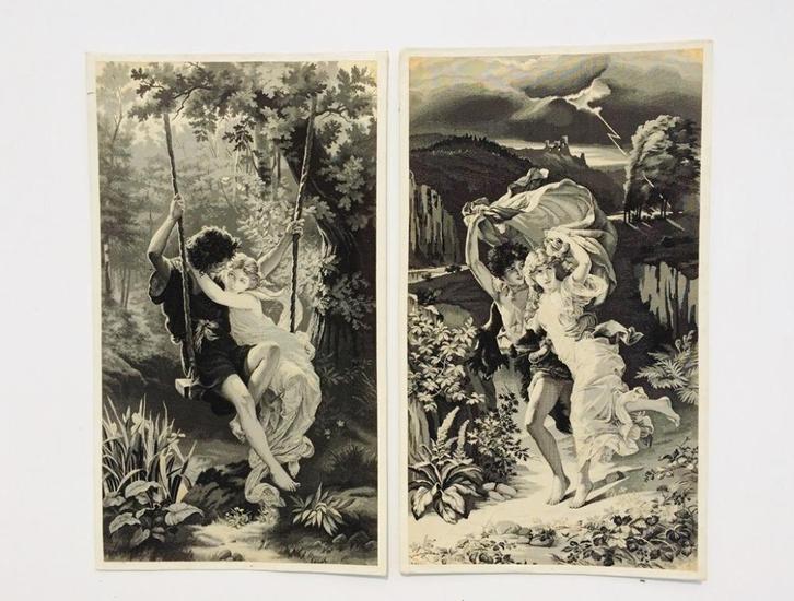 Paar van 1900 zijdeweven na P- Auguste Cot, Antiek en Kunst, Kunst | Litho's en Zeefdrukken, Ophalen of Verzenden