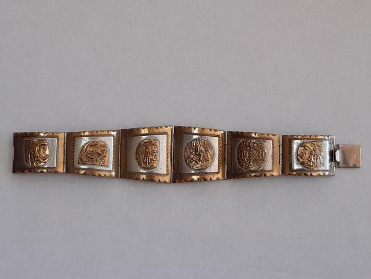 VINTAGE 925 STERLING ZILVER & GOUD TAXCO PANEL ARMBAND., Antiek en Kunst, Antiek | Zilver en Goud, Goud, Zilver, Ophalen