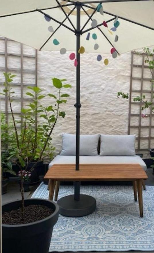 tuin loungeset + vloerkleed, Tuin en Terras, Tuinsets en Loungesets, Gebruikt, Loungeset, Hardhout, 2 zitplaatsen, Bank, Bijzettafel