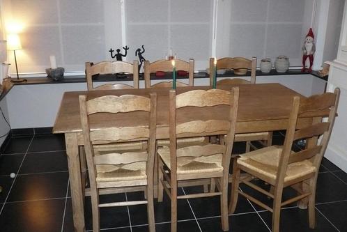 Eiken tafel en 6 stoelen, 284cm x 86 cm, Maison & Meubles, Tables | Tables à manger, Comme neuf, 200 cm ou plus, Cinq personnes ou plus