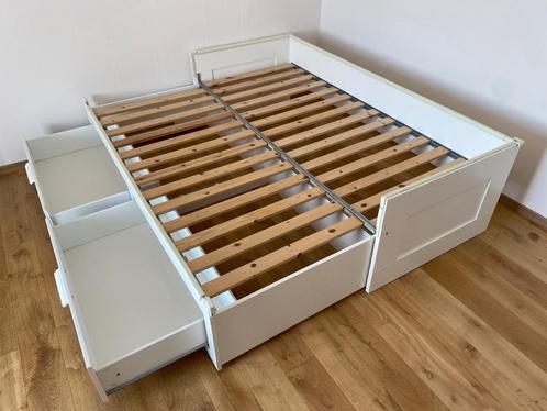 Bedbank met 2 lades - wit - 80/160x200 cm, Huis en Inrichting, Slaapkamer | Bedden, Gebruikt, Tweepersoons, 160 cm, 200 cm, Hout