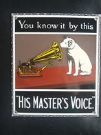 Zeer Mooi EMAILLEBORD (N°4 ) " HIS MASTER VOICE " Nu Bieden, Ophalen of Verzenden, Zo goed als nieuw, Reclamebord