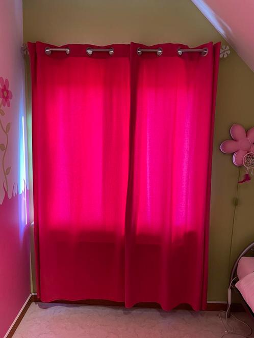 Roze gordijn met rvs roede (compleet), Huis en Inrichting, Stoffering | Gordijnen en Lamellen, Gebruikt, Ophalen