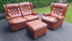 zetel salon cognac rustiek Chesterfield stijl, Huis en Inrichting, Ophalen, Gebruikt, Leer, Chesterfield stijl