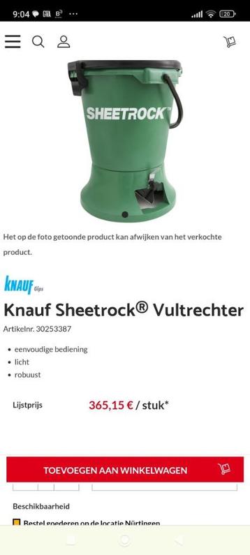 Vultrechter sheetrock beschikbaar voor biedingen
