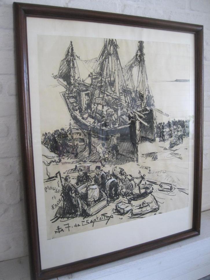 J. De Chastellus Moules et frites, Antiek en Kunst, Kunst | Schilderijen | Klassiek, Ophalen