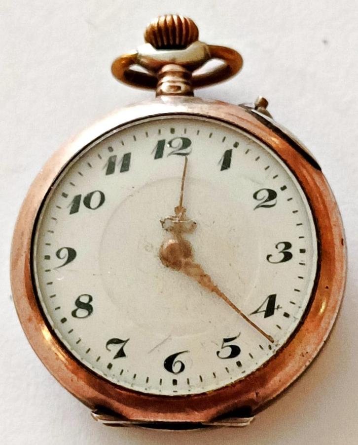 Montre de poche dame argent + plaqué or rose chiffres árabes, Verzamelen, Overige Verzamelen, Gebruikt, Ophalen of Verzenden