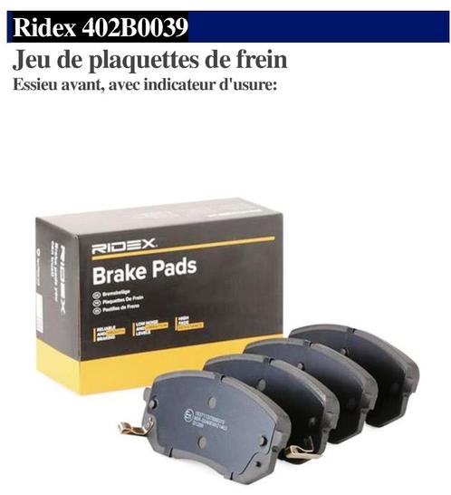 Jeu de plaquettes de frein Ridex 402B0039, Autos : Pièces & Accessoires, Freins & Transmission, Hyundai, Kia, Neuf, Enlèvement ou Envoi