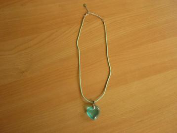 Turquoise blauw groene touw ketting transparant hart hanger