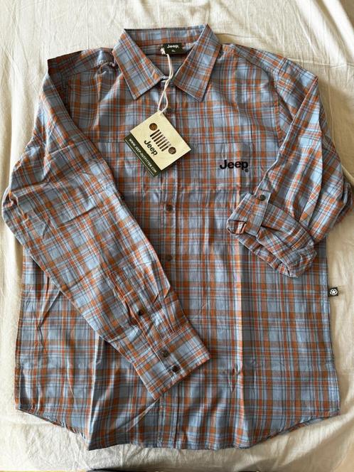 JEEP man cotton tartan teal blue roll-up tab shirt NIEUW XL, Kleding | Heren, Overhemden, Nieuw, Ophalen of Verzenden
