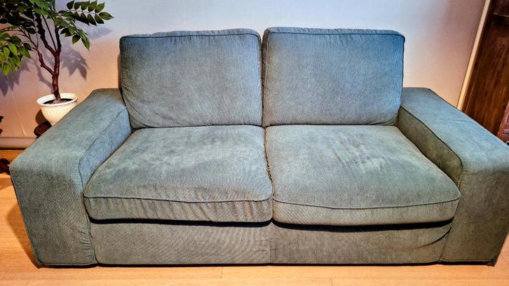 2 zit zetel + poef, Huis en Inrichting, Zetels | Zetels, Gebruikt, Rechte bank, Tweepersoons, 150 tot 200 cm, 75 tot 100 cm, Stof