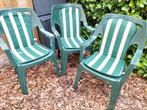 3 donkergroene tuinstoelen, Tuin en Terras, Ophalen, Gebruikt, Plastic