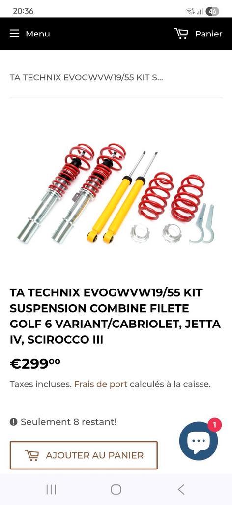Suspension filetée vw golf 6 3p/5p/break - jetta- scirocco 3, Auto-onderdelen, Ophanging en Onderstel, Ophalen