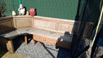 Authentieke eiken bank 1803 van pater Damian, Tuin en Terras, Tuinbanken, Ophalen, Zo goed als nieuw