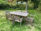 Toffe houten tuinset Ikea tafel met 6 stapelbare stoelen, Tuinset, Eettafel, 6 zitplaatsen, Gebruikt