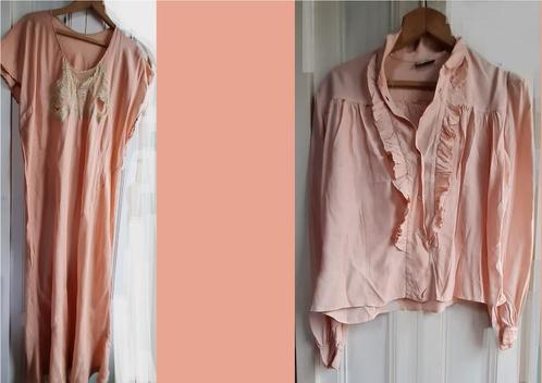 Antieke mousselinezijde jurk en vintage Kirk crèpeblouse PEC, Antiek en Kunst, Antiek | Kleding en Textiel, Dames, Ophalen of Verzenden