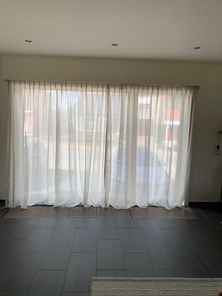 Lichtdoorlatende gordijnen beige (rails), Huis en Inrichting, Stoffering | Gordijnen en Lamellen, Zo goed als nieuw, 200 cm of meer