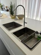 2 x inox inbouw spoelbakken en 1 x chroom design kraan, Ophalen, Gebruikt