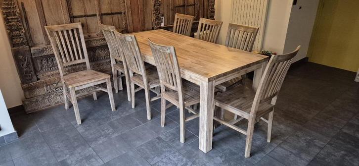 Eettafel en 8 stoelen, Huis en Inrichting, Tafels | Eettafels, Zo goed als nieuw, 50 tot 100 cm, 200 cm of meer, Vijf personen of meer