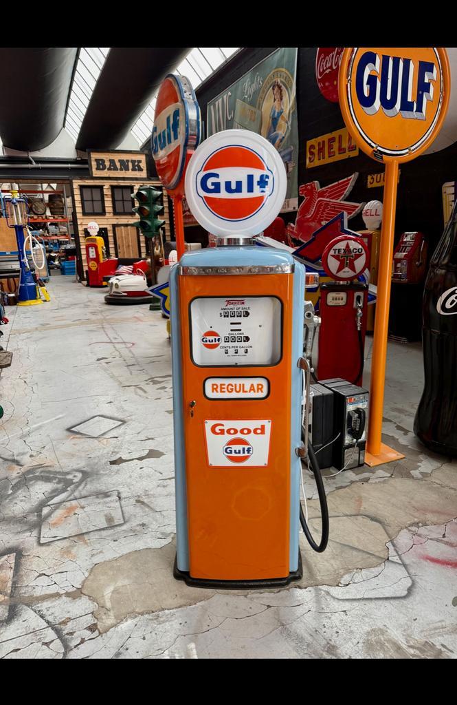 Pompe à essence GULF Tokheim américaine de 1955 Restaurée, Collections, Marques & Objets publicitaires, Emballage, Enlèvement