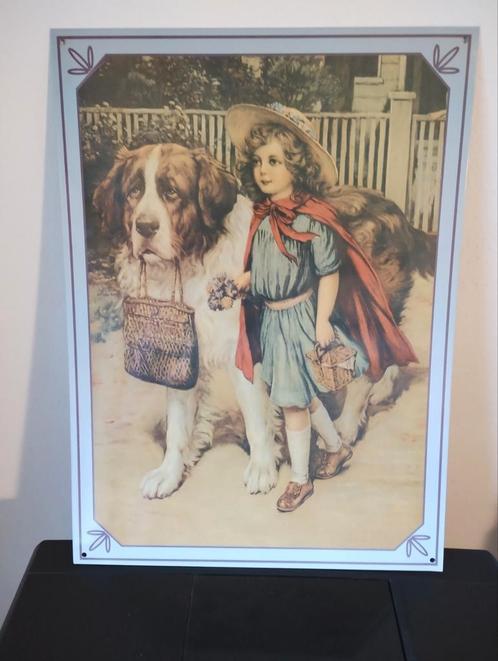 memo magneet bord afbeelding meisje met st bernardshond, Antiquités & Art, Antiquités | Cartes scolaires, Enlèvement ou Envoi