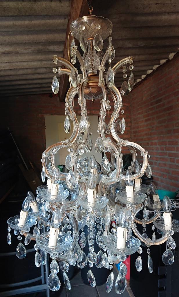 Grand lustre antique en verre de 120 mètres avec cristaux, Maison & Meubles, Lampes | Lustres, Verre, Enlèvement