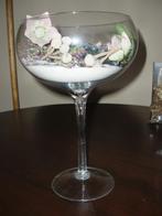 Zeer grote glazen vaas/ kelk met decoratie, Comme neuf, Moins de 50 cm, Enlèvement ou Envoi, Blanc