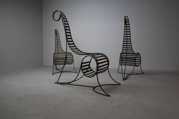 Set of 3 sculptural chairs, in the style of André Dubreuil beschikbaar voor biedingen