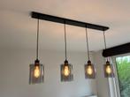Hanglamp zwart met smoke glas (4 pendels) incl. lampen, Ophalen, Gebruikt, Glas, 75 cm of meer