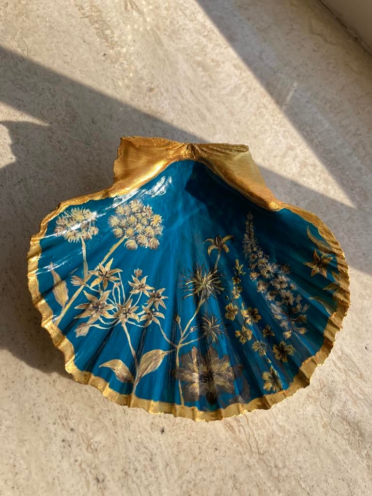 Handbeschilderde Schelp Sieradenhouder Petrol Bloom, Ophalen of Verzenden, Nieuw