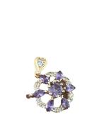 Collier pendentif plaqué or 18 carats fleur violette, Avec pierre précieuse, Fleur ou Plante, Envoi, Violet