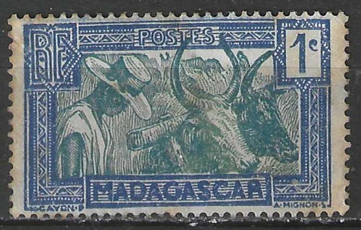 Madagascar 1930 - Yvert 161A - Het Zebu-team (ST), Postzegels en Munten, Postzegels | Afrika, Gestempeld, Verzenden