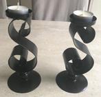 LOT DE 2 BOUGEOIRS MARRONS EN METAL - 18 CM DE HAUTEUR, Gebruikt, Bruin, Ophalen of Verzenden, Metaal