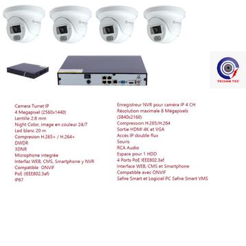 Kit 4 cameras IA LED MICRO IP POE NVR 4K POE beschikbaar voor biedingen