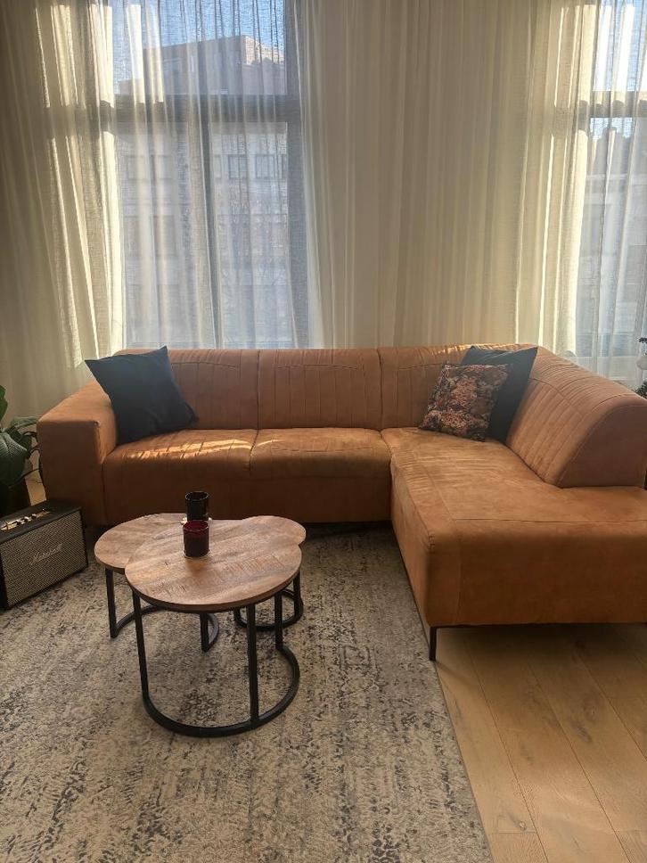 Hoekbank cognac, Huis en Inrichting, Zetels | Zetels, Zo goed als nieuw, Hoekbank, Driepersoons, 250 tot 300 cm, 75 tot 100 cm