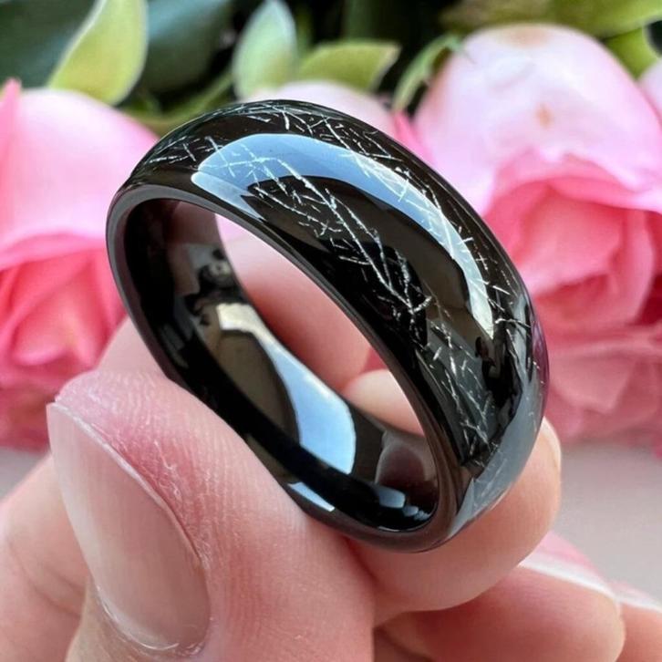 Trouwringen wolfraam zwart en zwart vermiculiet - Lilly, Handtassen en Accessoires, Ringen, Nieuw, Dame of Heer, Zwart, Overige materialen
