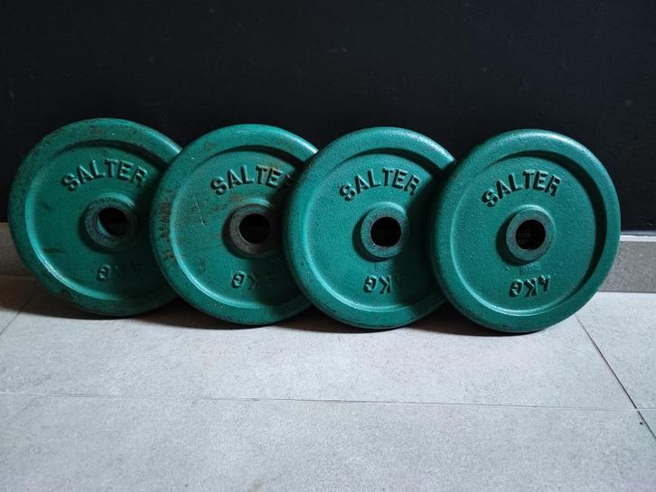 4 x 4kg Halterschijven van Salter (30mm)., Sport en Fitness, Fitnessmaterialen, Gebruikt, Halterschijven, Armen, Benen, Borst